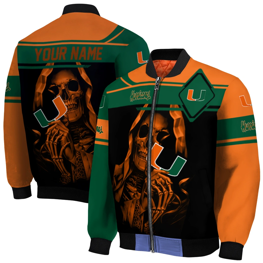 customized miami hurricanes reaper hands orange black bomber jacket best selling customized miami hurricanes reaper hands orange black bomber jacket best selling