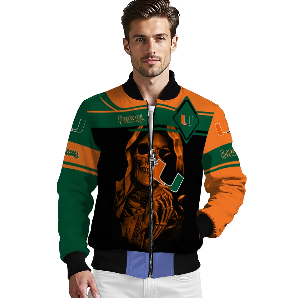 customized miami hurricanes reaper hands orange black bomber jacket high quality customized miami hurricanes reaper hands orange black bomber jacket high quality