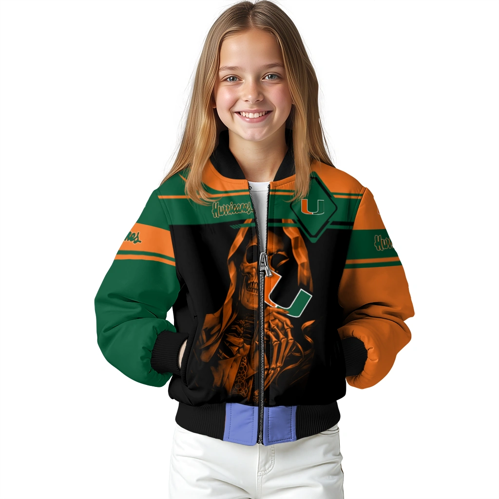 customized miami hurricanes reaper hands orange black bomber jacket top rated customized miami hurricanes reaper hands orange black bomber jacket top rated