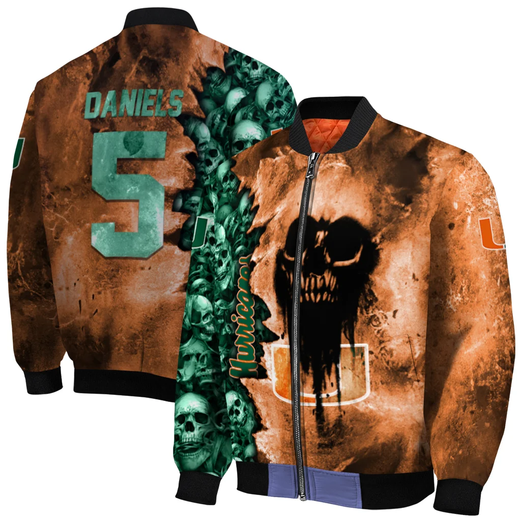 customized miami hurricanes skull cluster orange bomber jacket best selling customized miami hurricanes skull cluster orange bomber jacket best selling