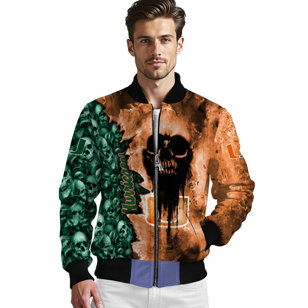 customized miami hurricanes skull cluster orange bomber jacket high quality customized miami hurricanes skull cluster orange bomber jacket high quality