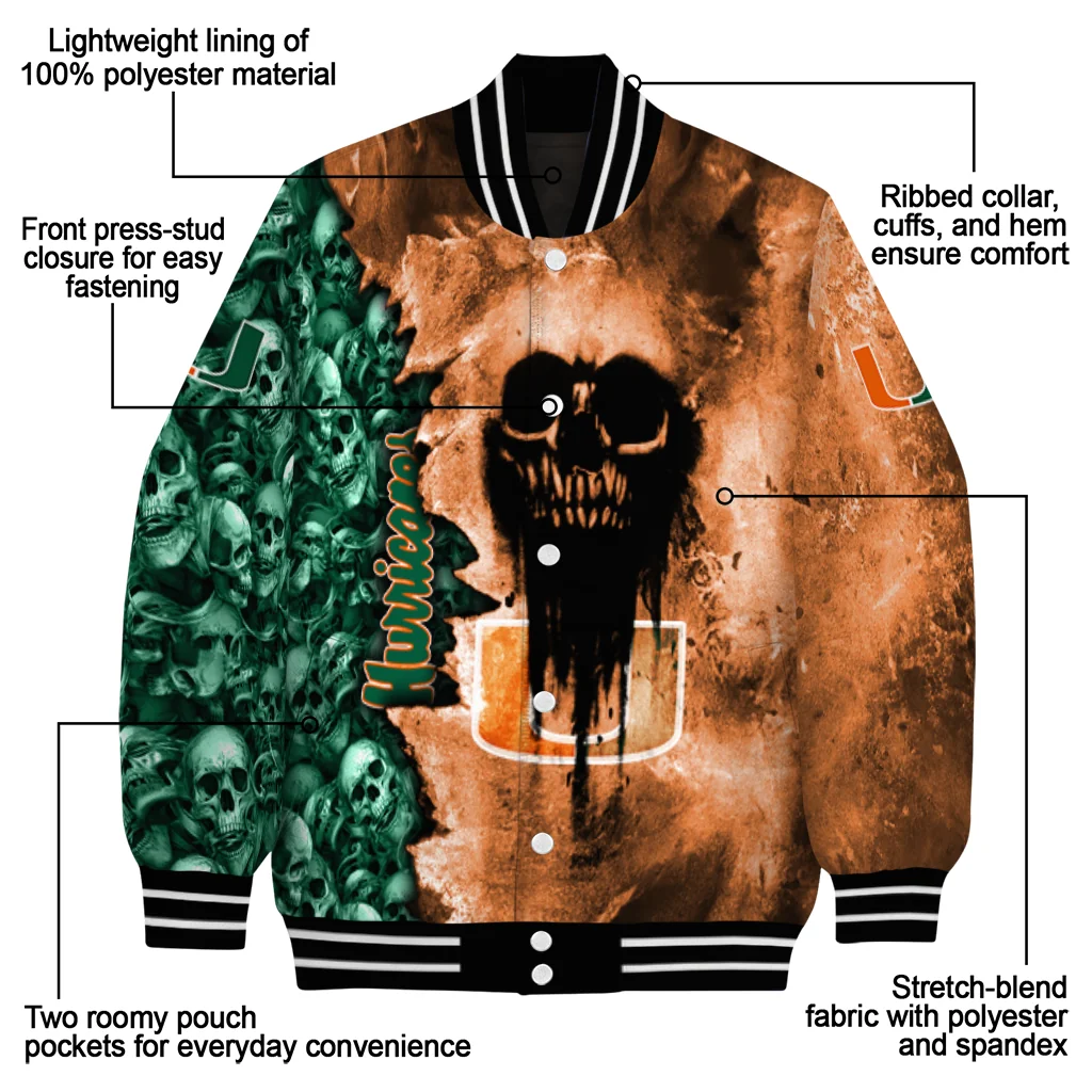 customized miami hurricanes skull cluster orange varsity jacket new arrival customized miami hurricanes skull cluster orange varsity jacket new arrival