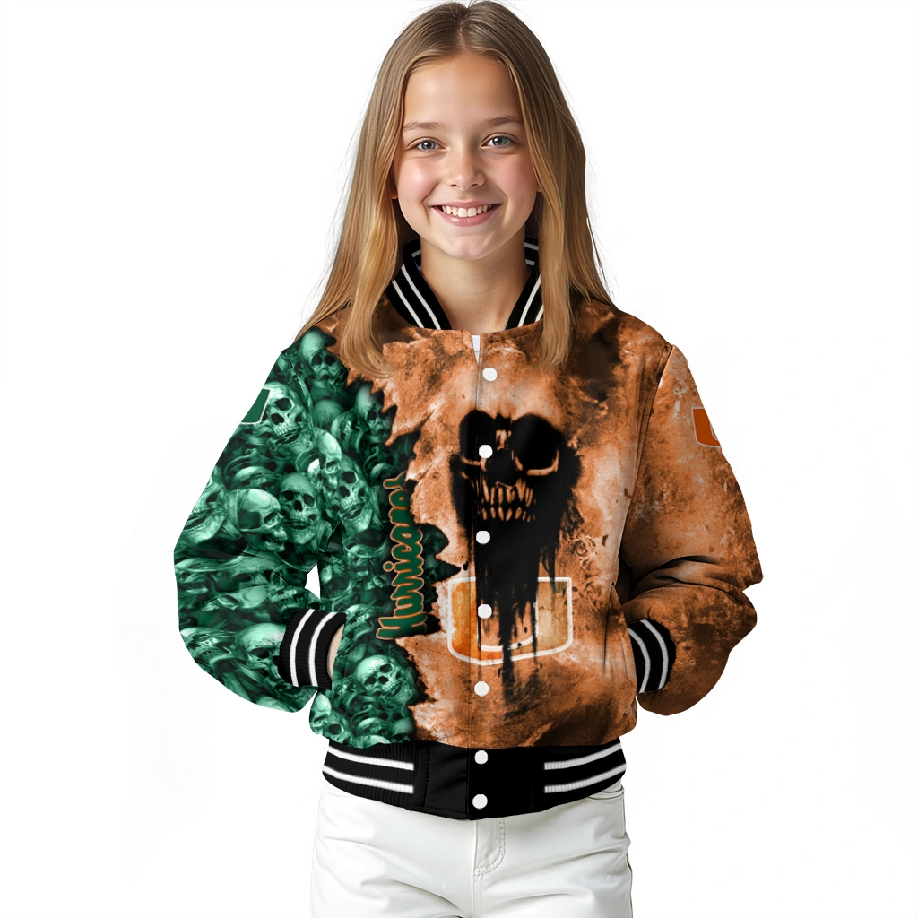 customized miami hurricanes skull cluster orange varsity jacket top rated customized miami hurricanes skull cluster orange varsity jacket top rated