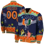 customized miami hurricanes spongebob playtime orange blue varsity jacket best selling