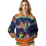 customized miami hurricanes spongebob playtime orange blue varsity jacket best selling