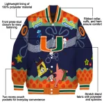 customized miami hurricanes spongebob playtime orange blue varsity jacket best selling