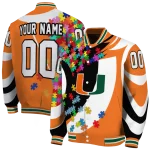 customized miami hurricanes stars and stripes slashes orange varsity jacket best selling