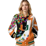 customized miami hurricanes stars and stripes slashes orange varsity jacket best selling