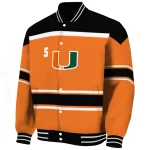 customized miami hurricanes stripe statement orange black varsity jacket best selling