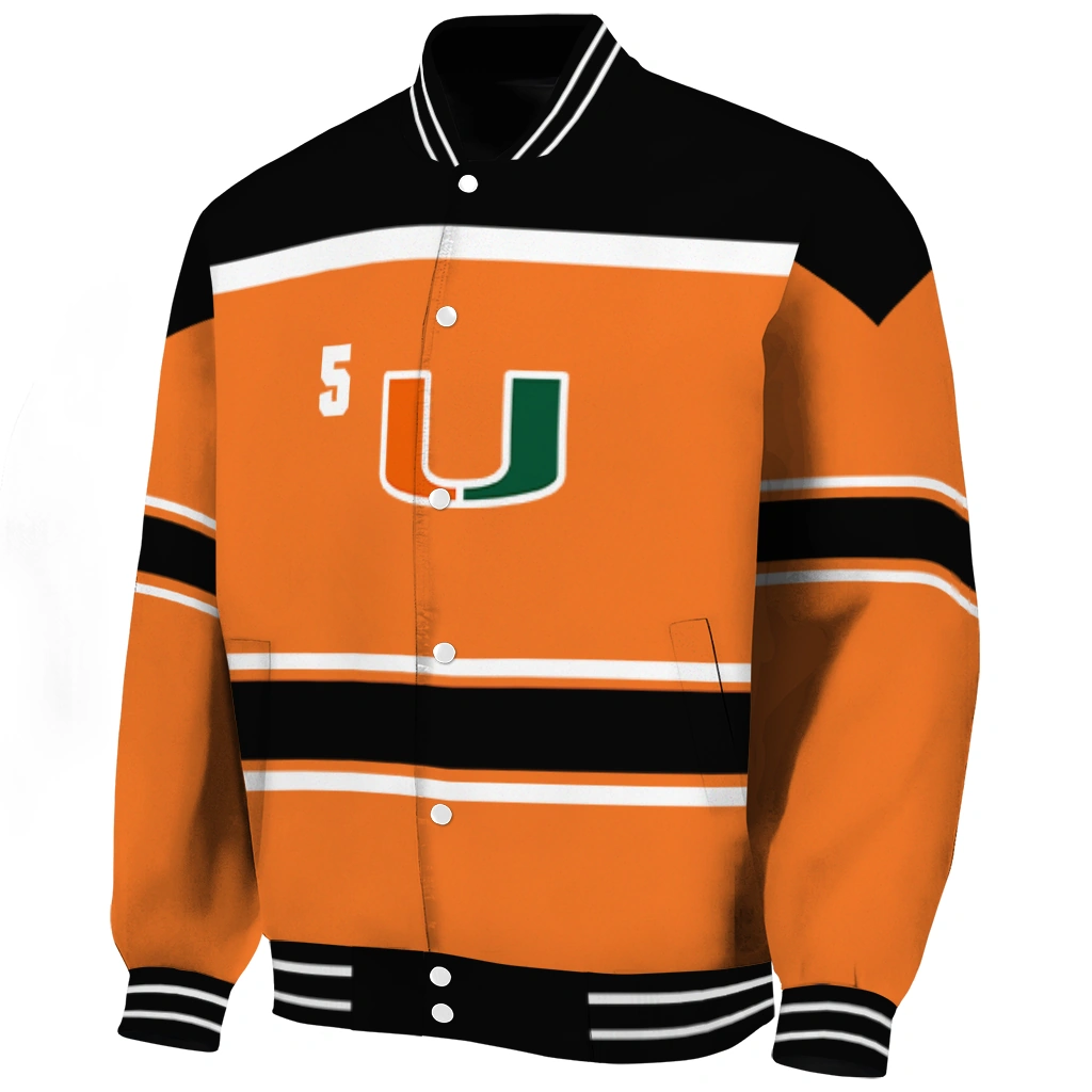 customized miami hurricanes stripe statement orange black varsity jacket best selling customized miami hurricanes stripe statement orange black varsity jacket best selling