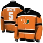 customized miami hurricanes stripe statement orange black varsity jacket best selling