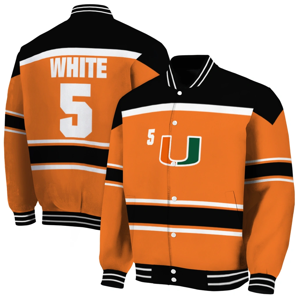 customized miami hurricanes stripe statement orange black varsity jacket fashion forward customized miami hurricanes stripe statement orange black varsity jacket fashion forward