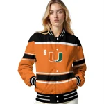 customized miami hurricanes stripe statement orange black varsity jacket best selling