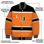 customized miami hurricanes stripe statement orange black varsity jacket best selling