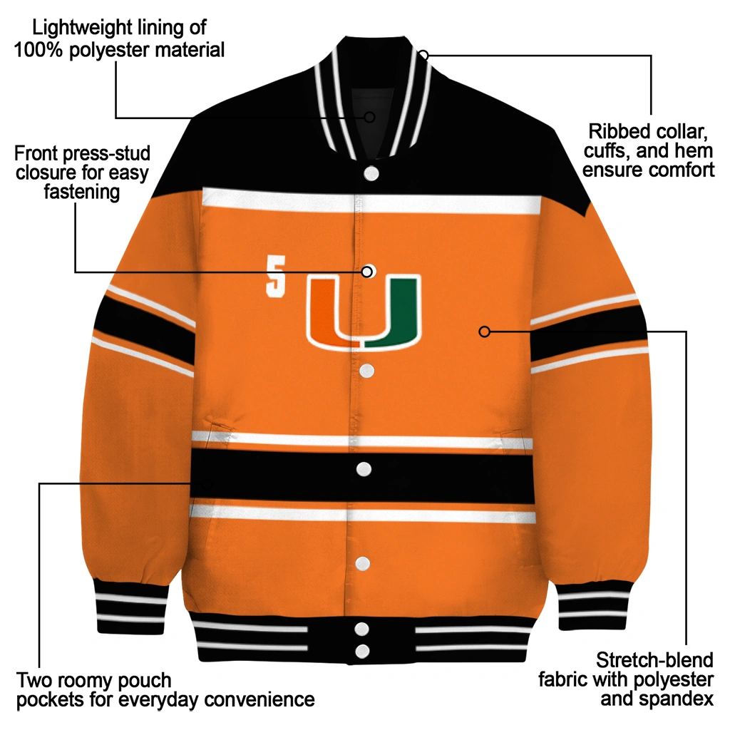 customized miami hurricanes stripe statement orange black varsity jacket new arrival customized miami hurricanes stripe statement orange black varsity jacket new arrival