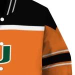 customized miami hurricanes stripe statement orange black varsity jacket best selling