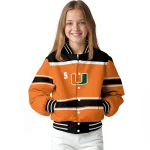 customized miami hurricanes stripe statement orange black varsity jacket best selling