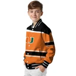 customized miami hurricanes stripe statement orange black varsity jacket best selling