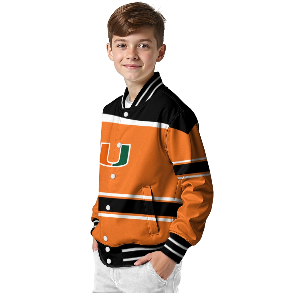 customized miami hurricanes stripe statement orange black varsity jacket trendy customized miami hurricanes stripe statement orange black varsity jacket trendy