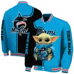 customized miami marlins adorable yoda blue black varsity jacket best selling