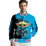 customized miami marlins adorable yoda blue black varsity jacket best selling