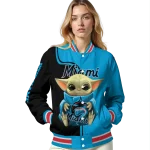 customized miami marlins adorable yoda blue black varsity jacket best selling