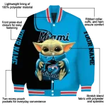 customized miami marlins adorable yoda blue black varsity jacket best selling