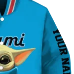 customized miami marlins adorable yoda blue black varsity jacket best selling