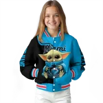 customized miami marlins adorable yoda blue black varsity jacket best selling