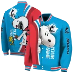 customized miami marlins snoopy head blue varsity jacket best selling