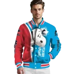 customized miami marlins snoopy head blue varsity jacket best selling