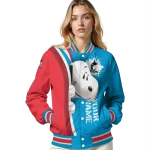 customized miami marlins snoopy head blue varsity jacket best selling