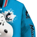 customized miami marlins snoopy head blue varsity jacket best selling