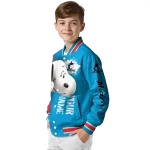 customized miami marlins snoopy head blue varsity jacket best selling