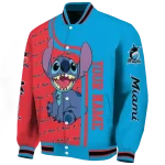 customized miami marlins stitch laughing blue varsity jacket best selling