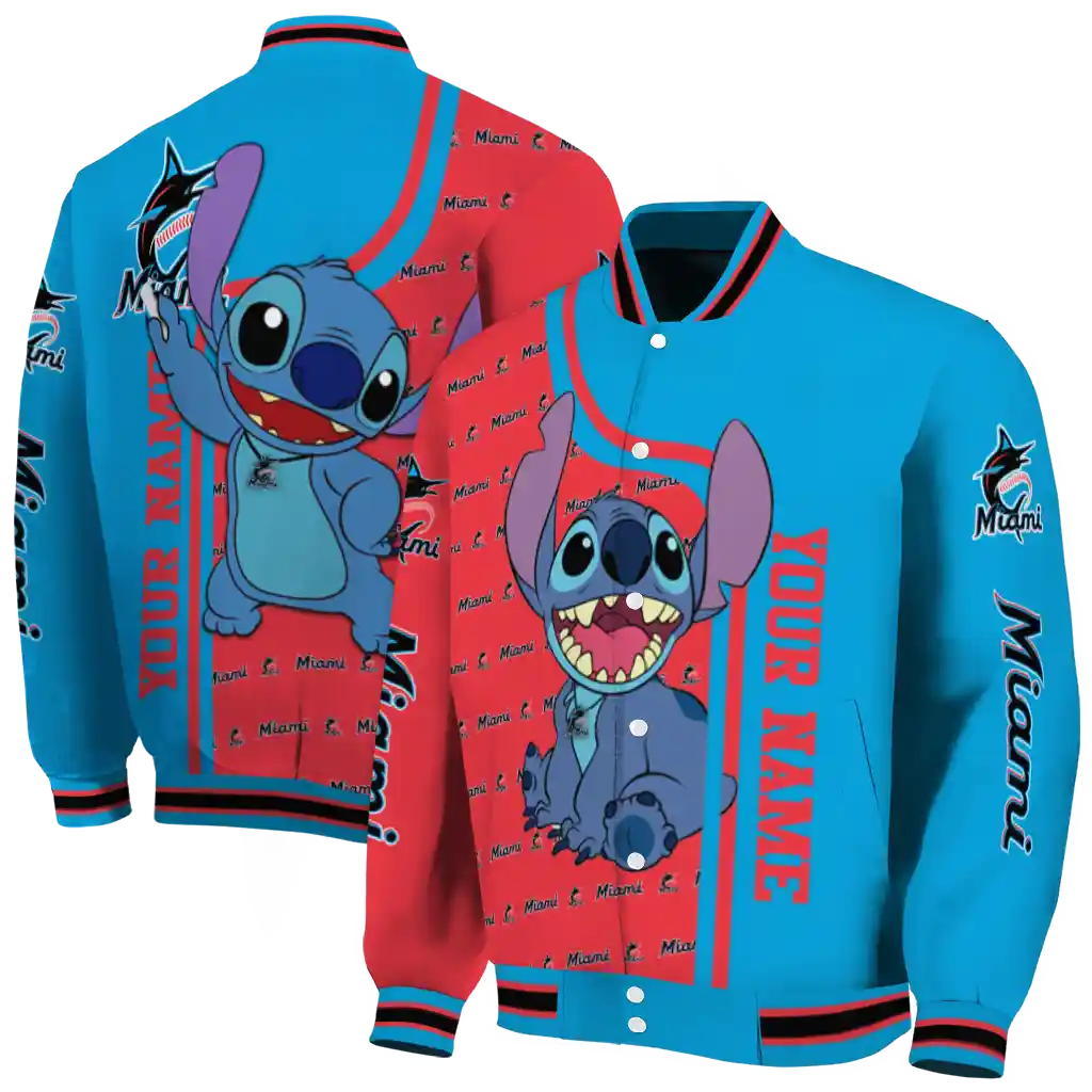 customized miami marlins stitch laughing blue varsity jacket fashion forward customized miami marlins stitch laughing blue varsity jacket fashion forward