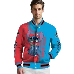 customized miami marlins stitch laughing blue varsity jacket best selling