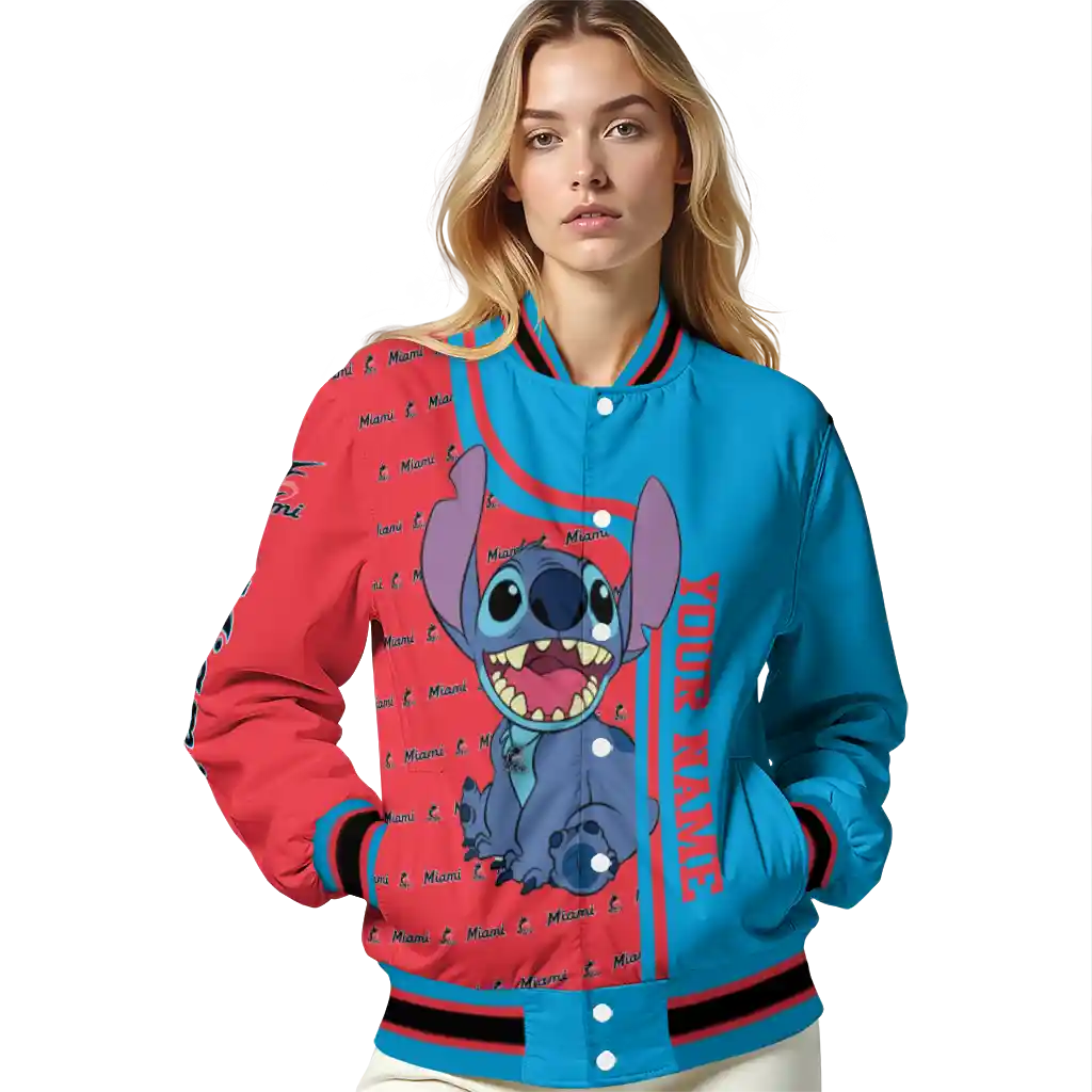 customized miami marlins stitch laughing blue varsity jacket latest model customized miami marlins stitch laughing blue varsity jacket latest model