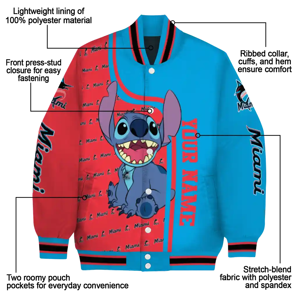 customized miami marlins stitch laughing blue varsity jacket new arrival customized miami marlins stitch laughing blue varsity jacket new arrival