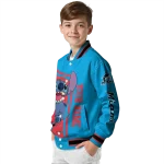 customized miami marlins stitch laughing blue varsity jacket best selling