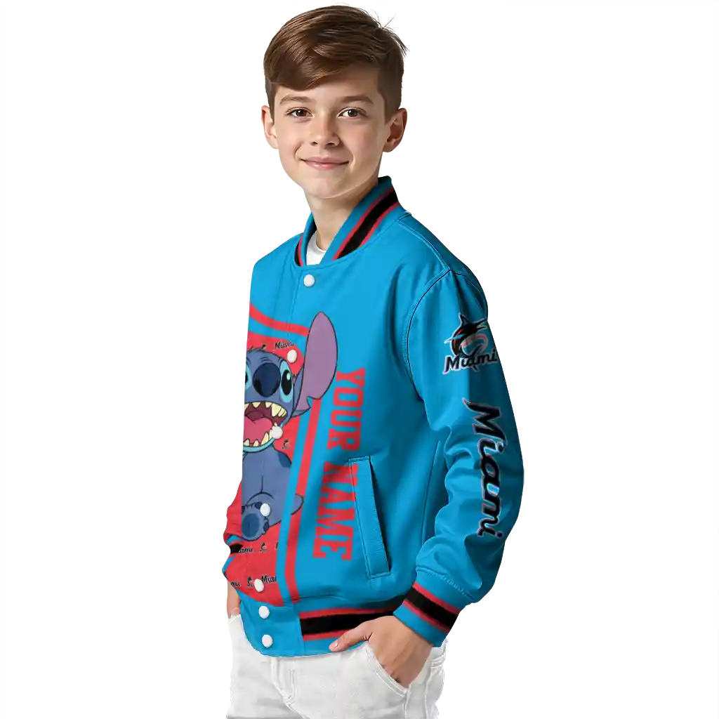 customized miami marlins stitch laughing blue varsity jacket trendy customized miami marlins stitch laughing blue varsity jacket trendy