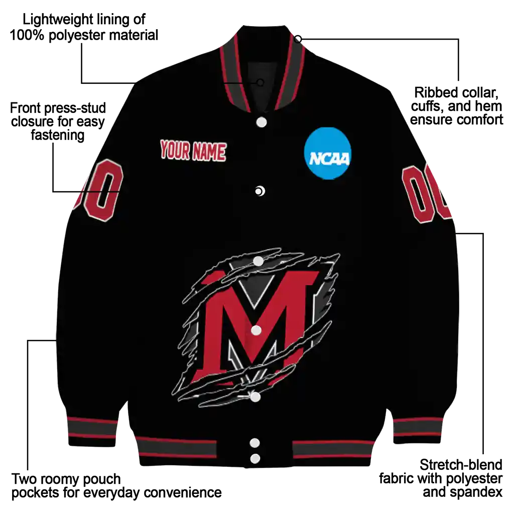 customized miami redhawks claw shred black varsity jacket new arrival customized miami redhawks claw shred black varsity jacket new arrival