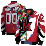 customized miami redhawks stars and stripes slashes red bomber jacket best selling