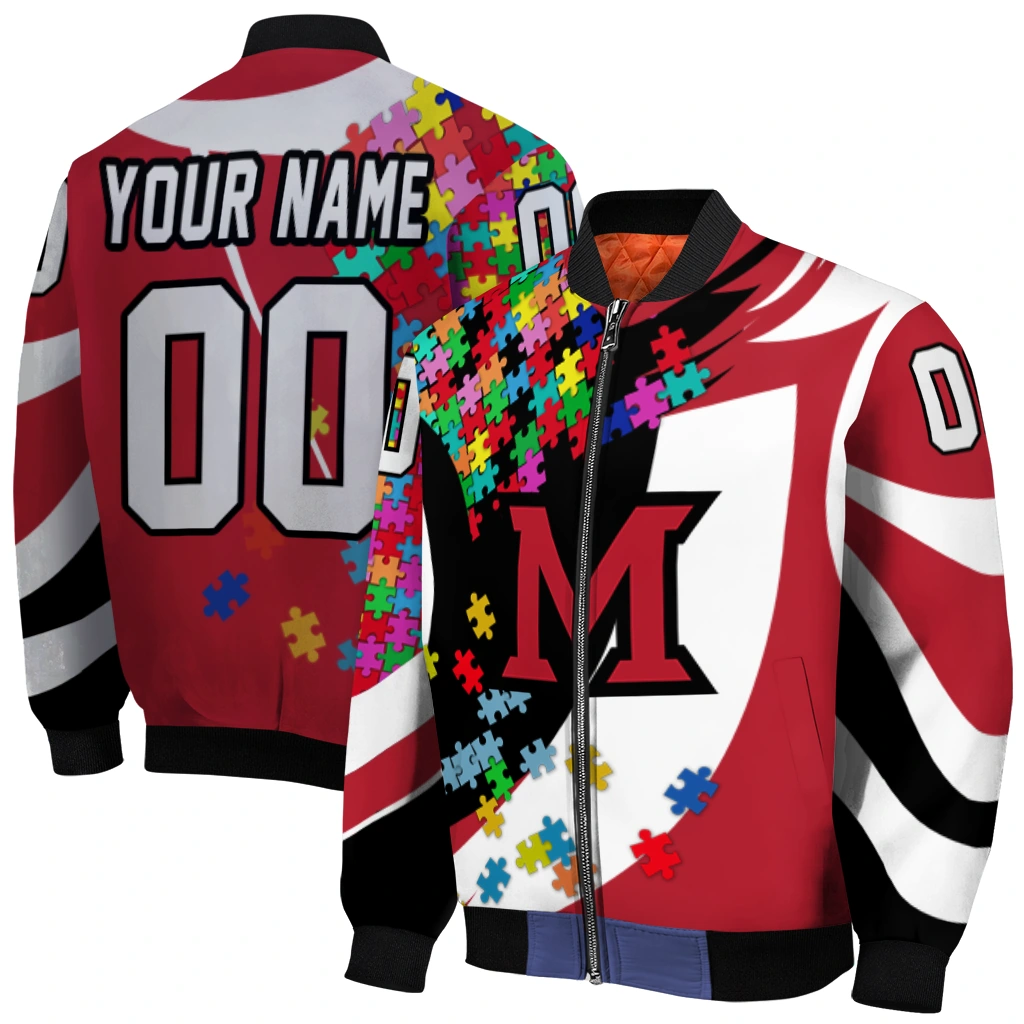 customized miami redhawks stars and stripes slashes red bomber jacket best selling customized miami redhawks stars and stripes slashes red bomber jacket best selling