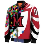 customized miami redhawks stars and stripes slashes red bomber jacket best selling