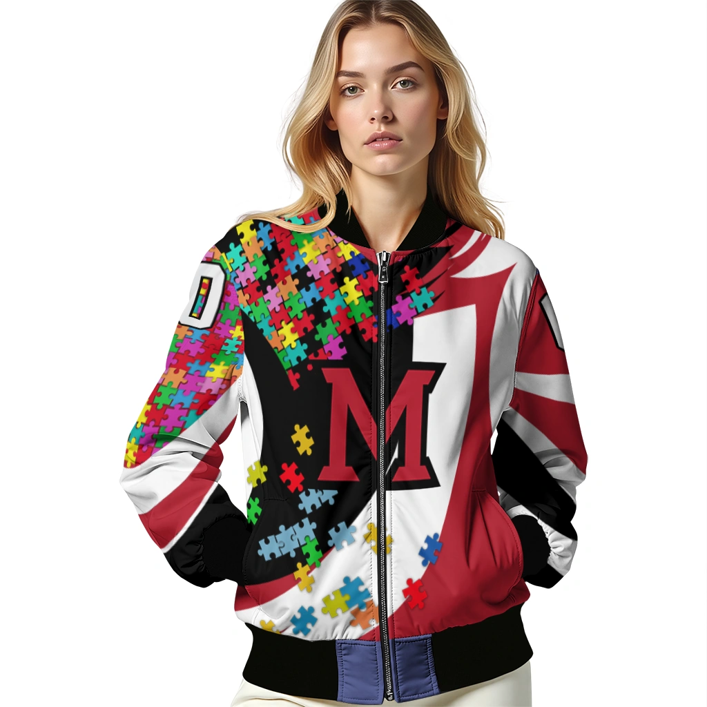 customized miami redhawks stars and stripes slashes red bomber jacket latest model customized miami redhawks stars and stripes slashes red bomber jacket latest model