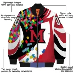 customized miami redhawks stars and stripes slashes red bomber jacket best selling