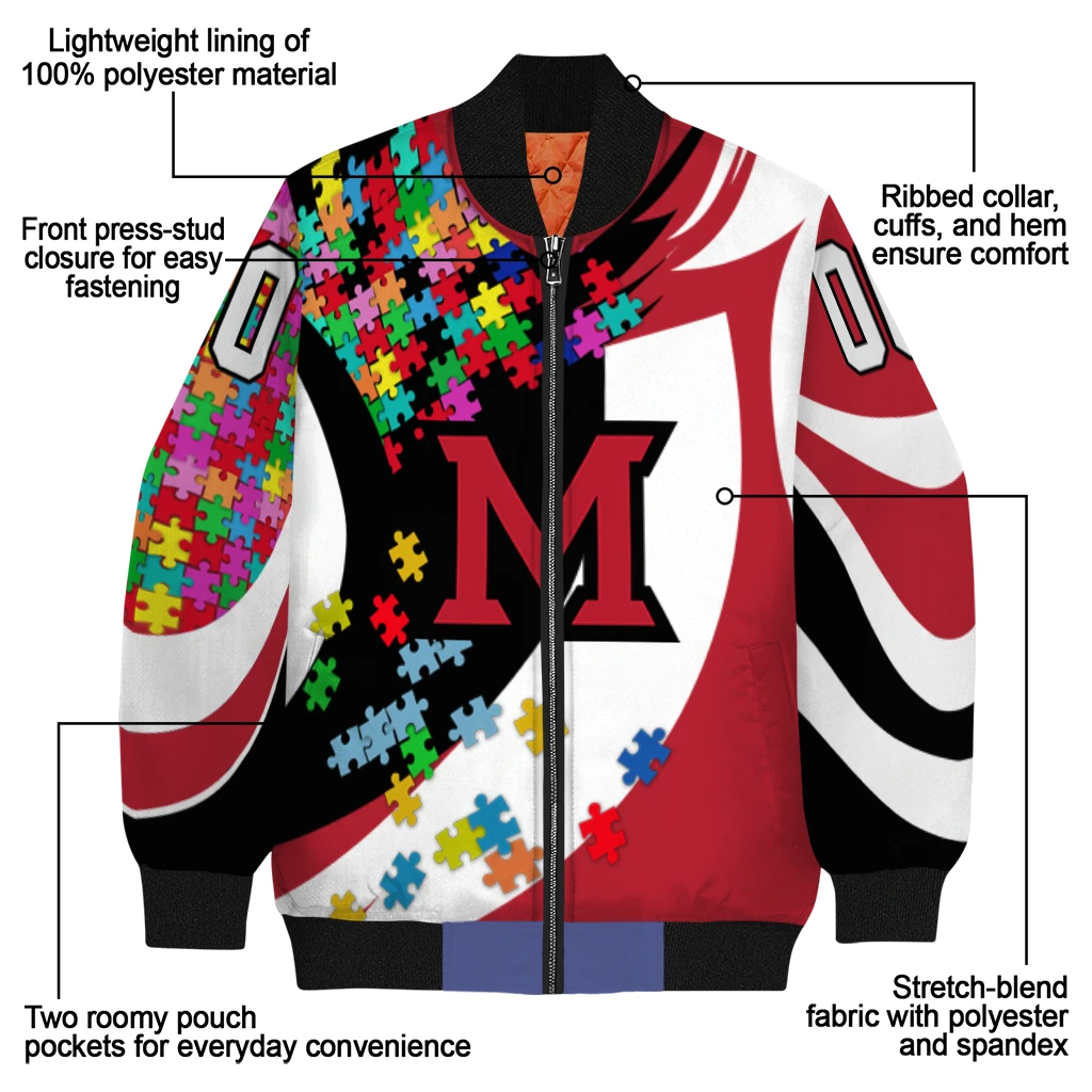 customized miami redhawks stars and stripes slashes red bomber jacket new arrival customized miami redhawks stars and stripes slashes red bomber jacket new arrival