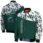 customized michigan state spartans camouflage splash green bomber jacket best selling