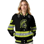 customized michigan state spartans heartbeat accent black green varsity jacket best selling